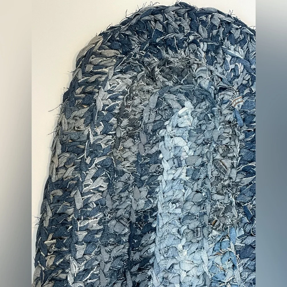 Handmade Denim Jean Oval Crocheted Blue Gray Accent Rug Decor Country Farmhouse - Picture 4 of 5